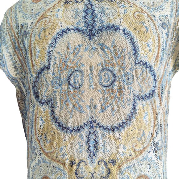 REBA Boho Embellished Rhinestone Deco Pattern Lace Knit Semi Sheer Maxi Dress M - Picture 5 of 13